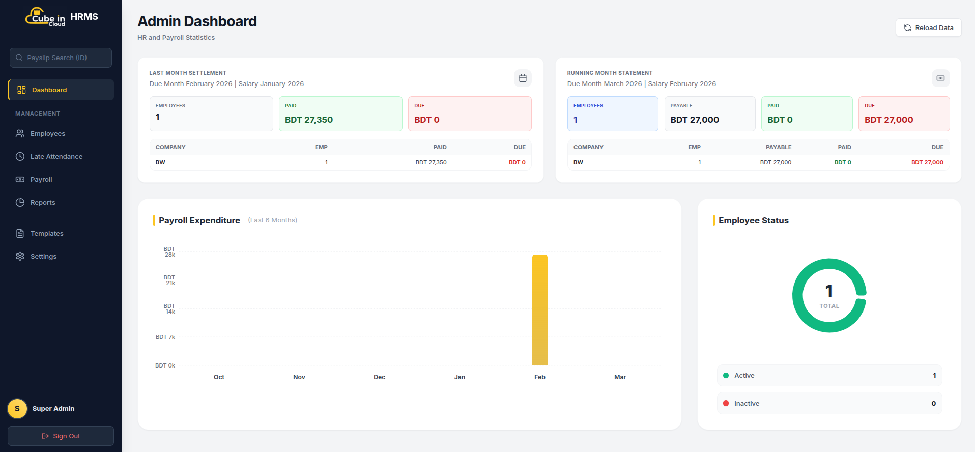 Cube In Cloud HRMS developer portfolio screenshot