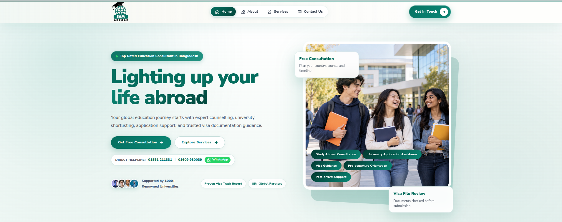 SAM Abroad Services project preview from Md Rifath's developer portfolio